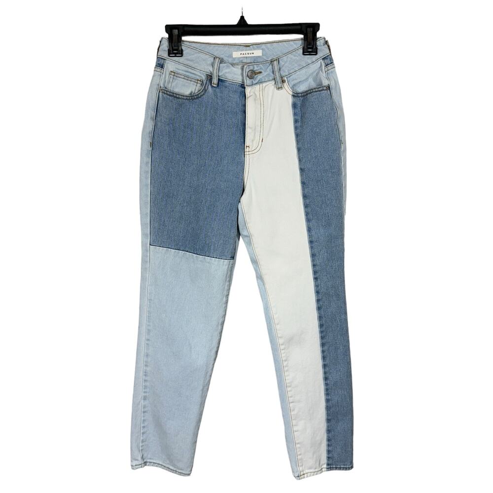 Pacsun SZ 25 Hopper Patch Mom Jeans Hi-Rise Relaxed Leg Zip-Fly Rigid Blue